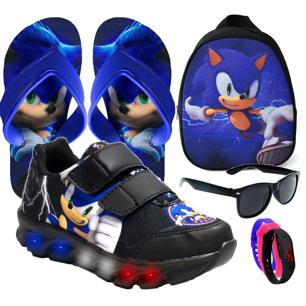 Kit Tenis Masculino De Led Mochila Chinelo Oculos Relogio