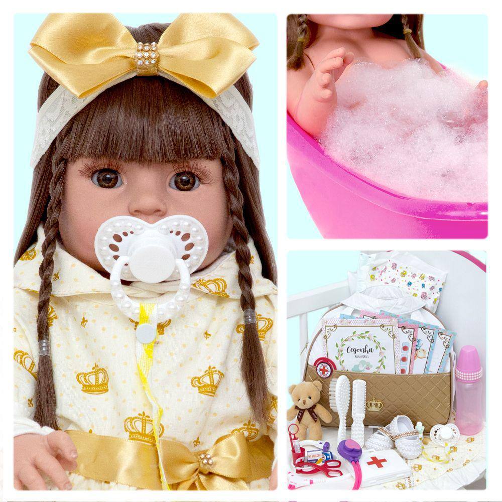 Boneca Bebê Reborn Realista 16 Itens Linda Bolsa Maternidade em