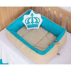 Ninho Redutor De Berço Imperial Coroa Algodao Azul Palha