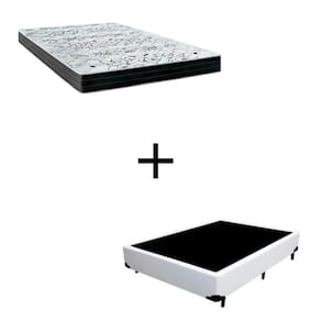 Cama Box Casal - Tecido Sintético Branco com Colchão Extra Firme D28 - Suporta 80Kg