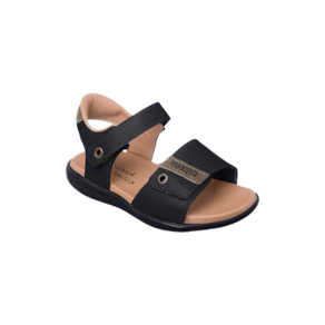 Sandália Infantil Masculina Ortopé Autêntica Couro Fecho Duplo Preto