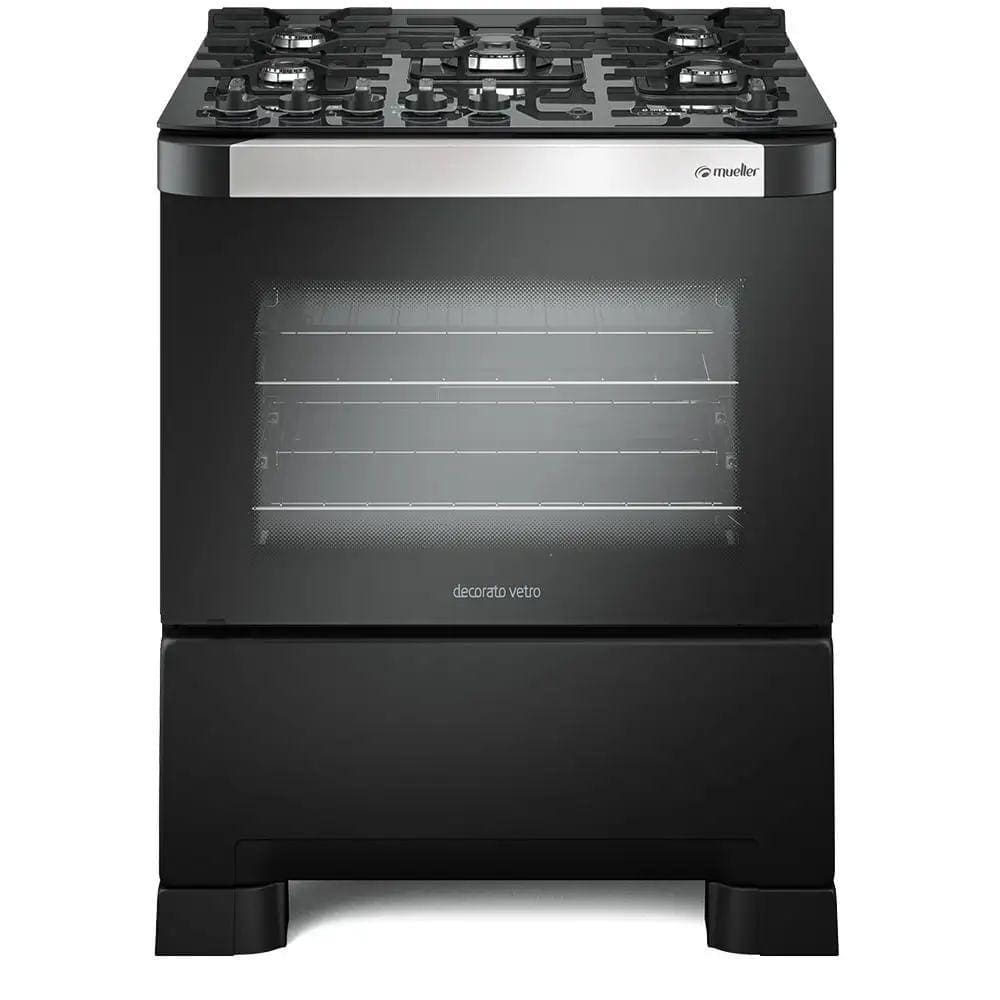 Fogão De Piso Mueller 5 Bocas Decorato Vetro Com Timer Preto Fosco - Bivolt - Bivolt