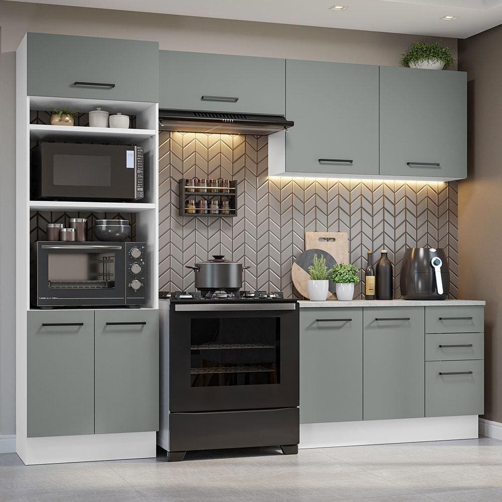 Armário De Cozinha Completa 270cm Branco/cinza Agata Madesa 07 Branco/cinza
