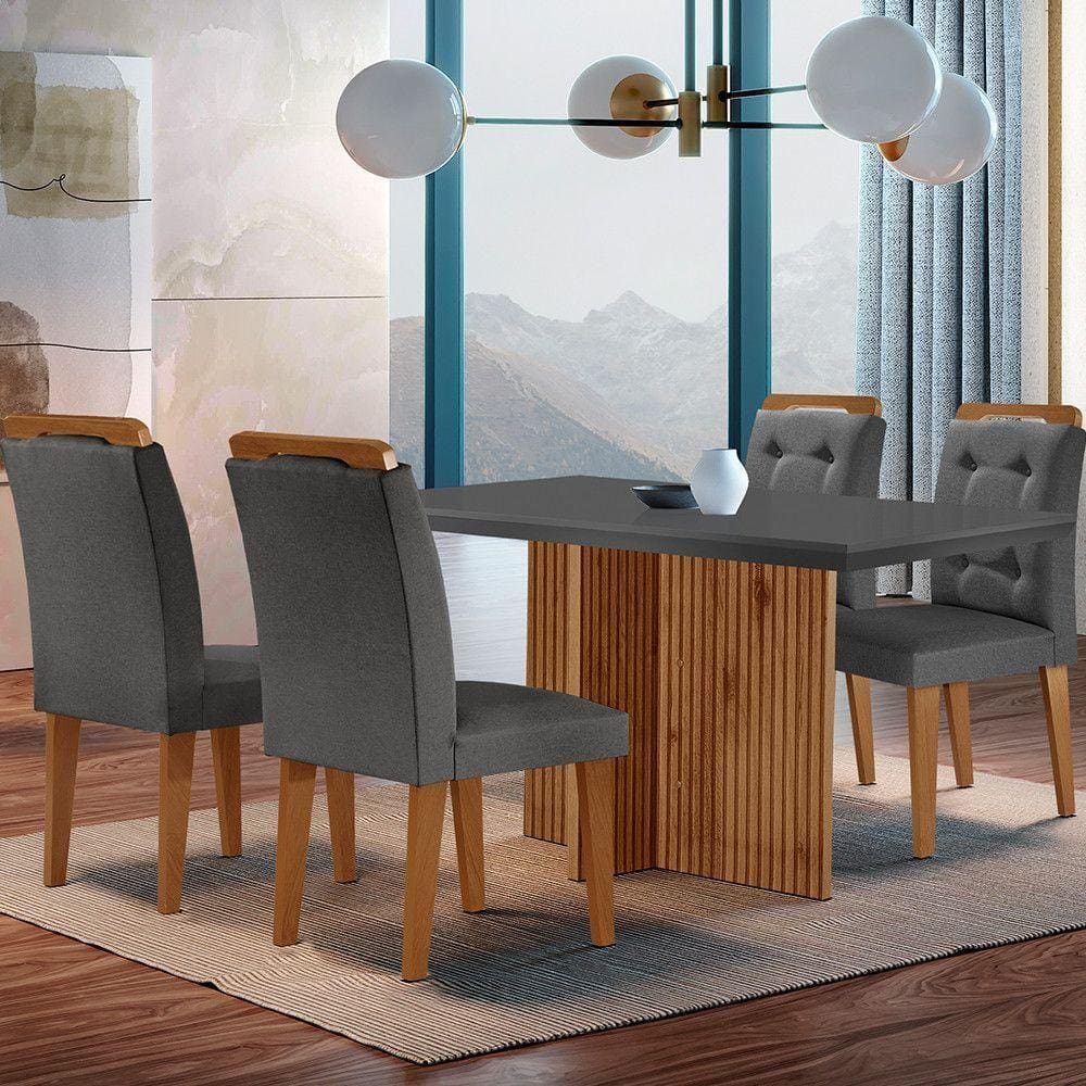Mesa Olímpia 120cm Mdf Canto Reto Com 4 Cadeiras Carol