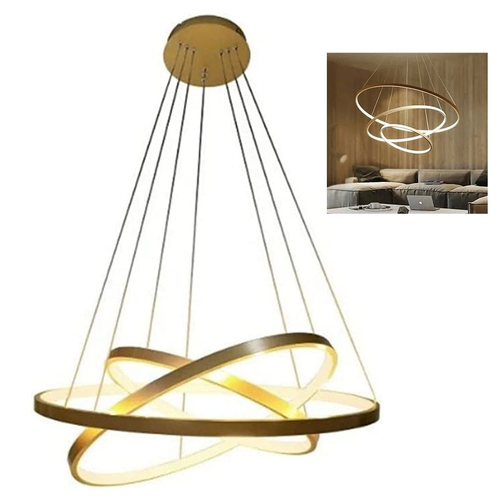 Luminaria Lustre 3 Aneis Led 3 em 1 Perfil Luxo Ajustavel Recepçao Sala Quarto Comercial Resisdencial Ambiente Moderno