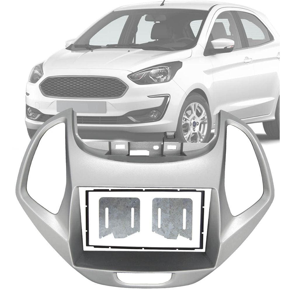 Moldura Painel 2 Din 7” Polegadas Ford KA 2019 até 2021 Hatch Sedan Prata