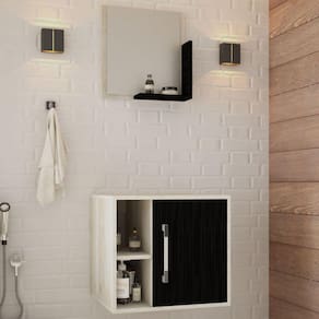 Armário De Banheiro 1 Porta 2 Prateleiras Com Espelho Snow/preto ônix 14699 - Compace