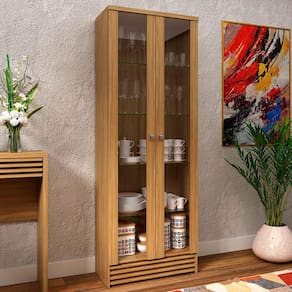 Cristaleira 2 Portas 5 Prateleiras Natural Cr6002 - Tecno Mobili