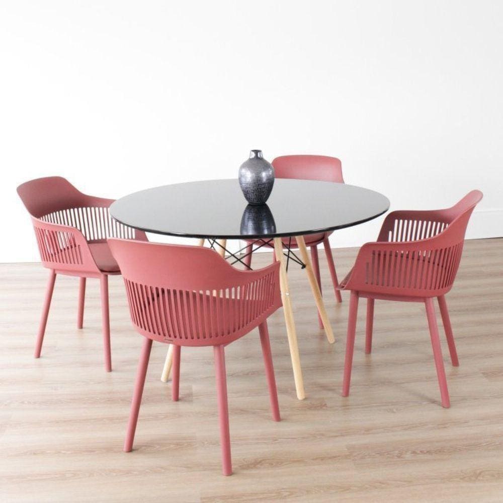 Conjunto Sala de Jantar Mesa Eiffel Redonda 120cm Tampo MDF com 4 Cadeiras Marcela Rivatti Terracota