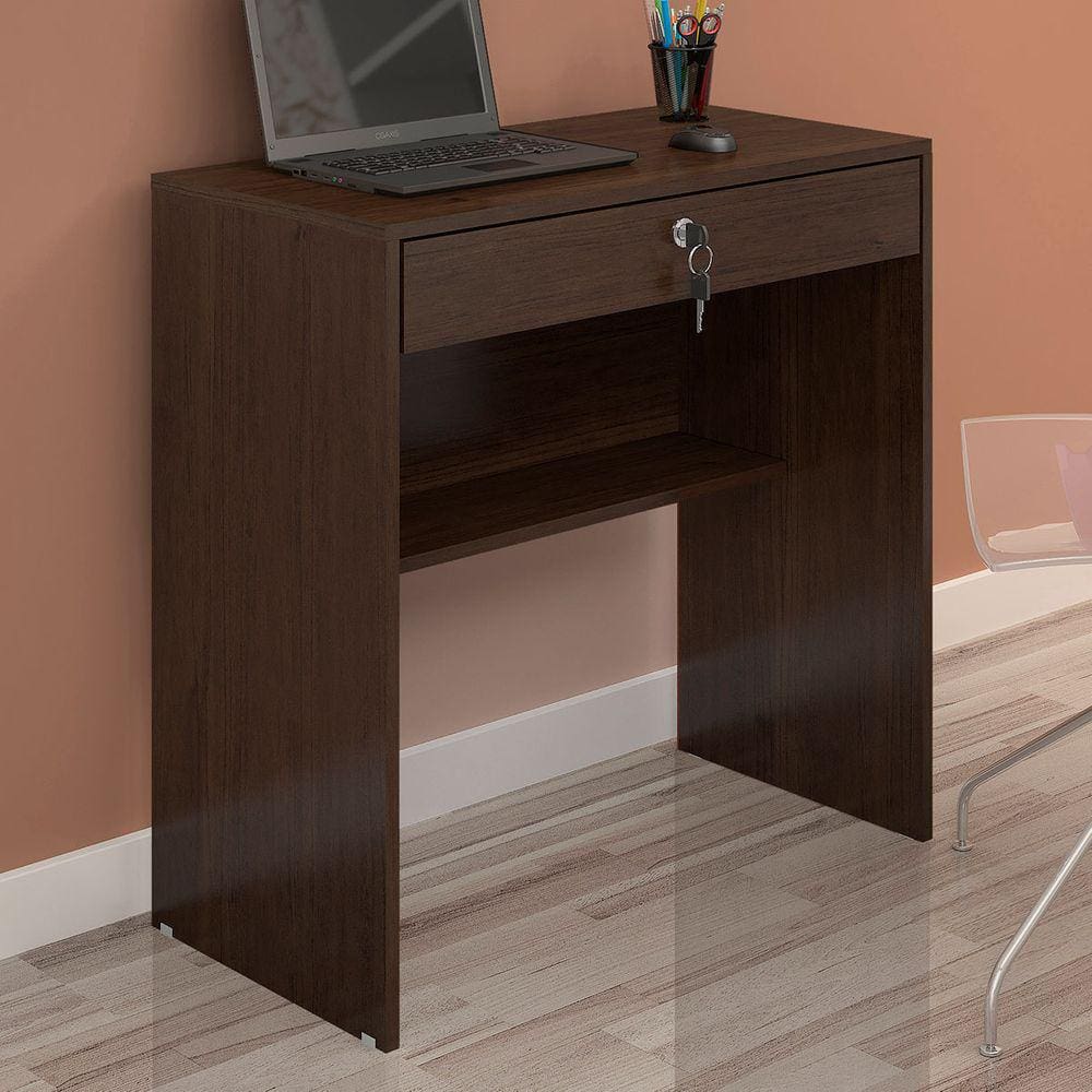 Mesa Escrivaninha Andorinha 1 Gaveta Com Chave Café - Jcm Móveis