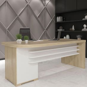 Mesa Para Escritório Tamburato 4 Gavetas Carvalho/branco - Artany Móveis