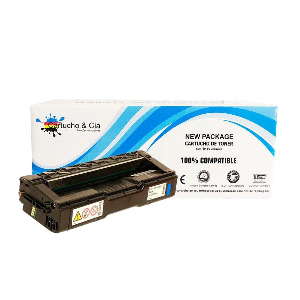 Toner Compatível Com Ricoh Sp C232ct C252ha Ciano | Spc232 Spc230 Spc242 Spc252 | 6.000 Páginas - Cartucho & Cia