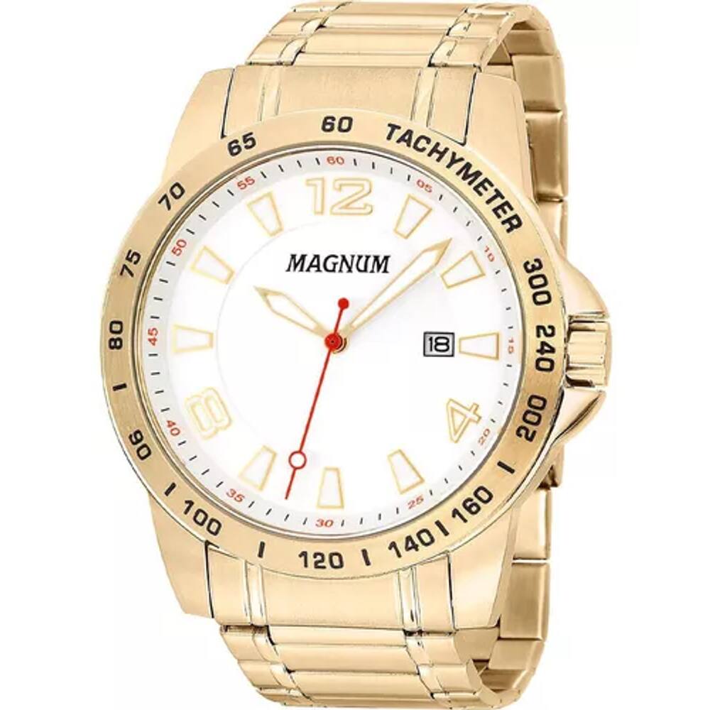 Relógio Masculino Magnum MA32783B Analógico Pulseira de Couro Marrom e  Dourado