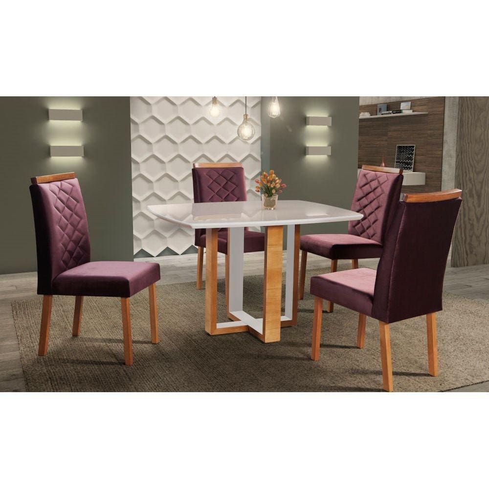 Sala de Jantar Completa com 4 Cadeiras 1,40x0,90 metros - Atlas Milão - Art Salas