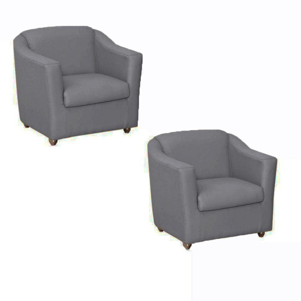 Kit 2 Poltronas Bia P/ Sala de Estar Consultório Clinica Hospital Recepção Suede Cinza-Decor Elity