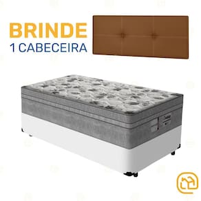 Box Solteiro Branca + Cabeceira Painel Iris Marrom + Colchão de Molas Evolution 88cm