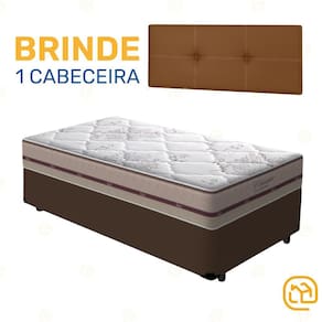 Box Solteiro Marrom + Cabeceira Painel Iris Marrom + Colchão Classic Molas Ensacadas 88cm