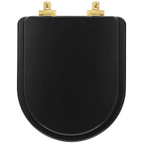Assento Sanitário Mdf Soft Close Duna Preto Fosco Para Vaso Deca Com Ferragem Dourada