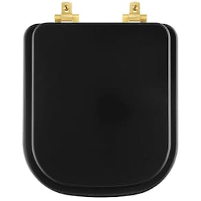 Assento Sanitário Mdf Soft Close Quadra Preto Fosco Para Vaso Deca Com Ferragem Dourada