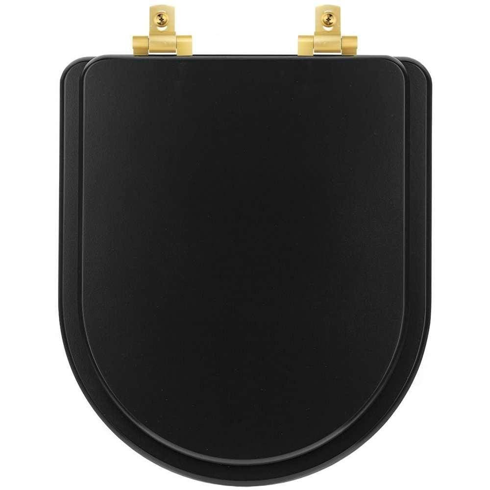 Assento Sanitário Mdf Soft Close Carrara Preto Fosco Para Vaso Deca Com Ferragem Dourada