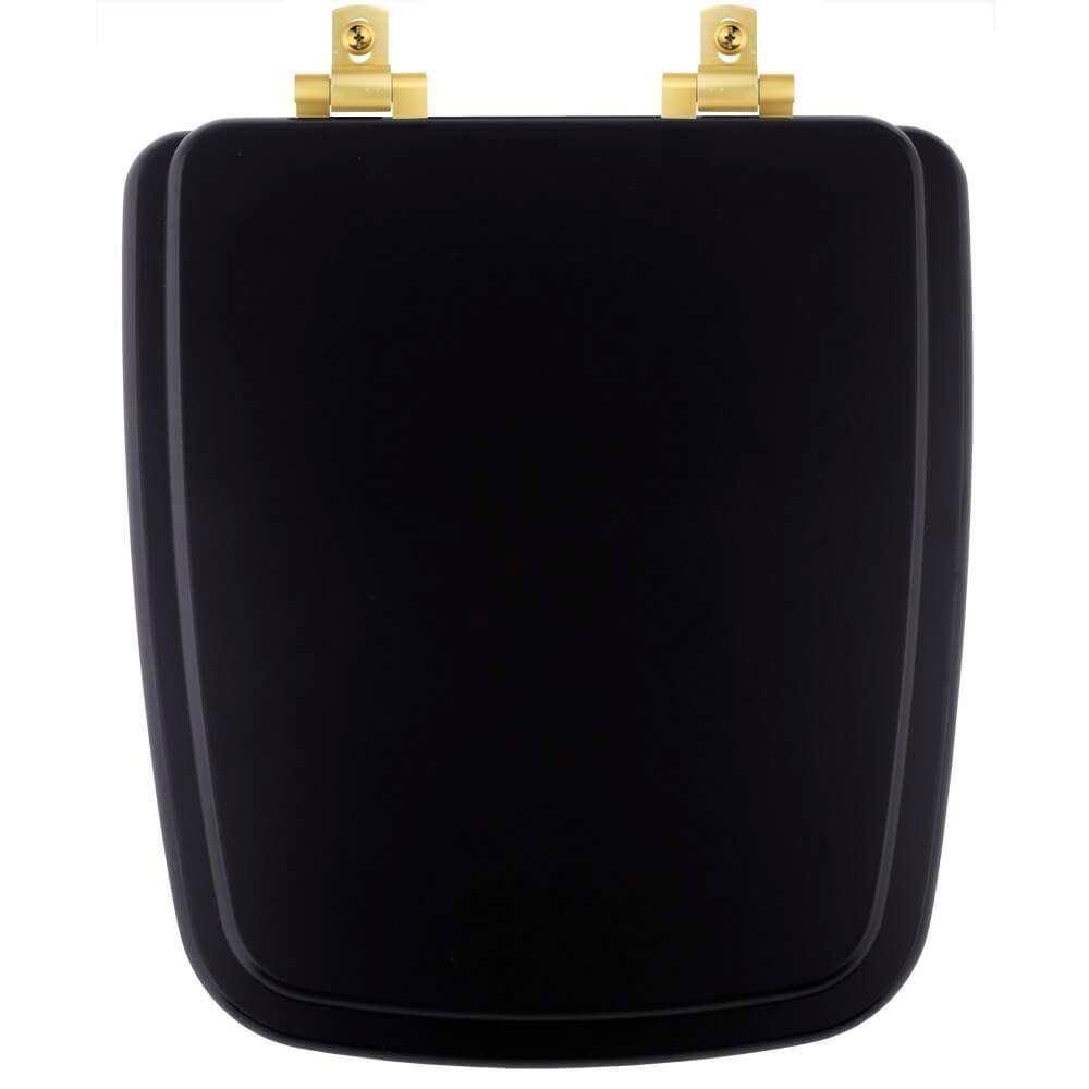 Assento Sanitário Mdf Soft Close Boss Onix (Preto Fosco) Para Vaso Incepa Com Ferragem Dourada