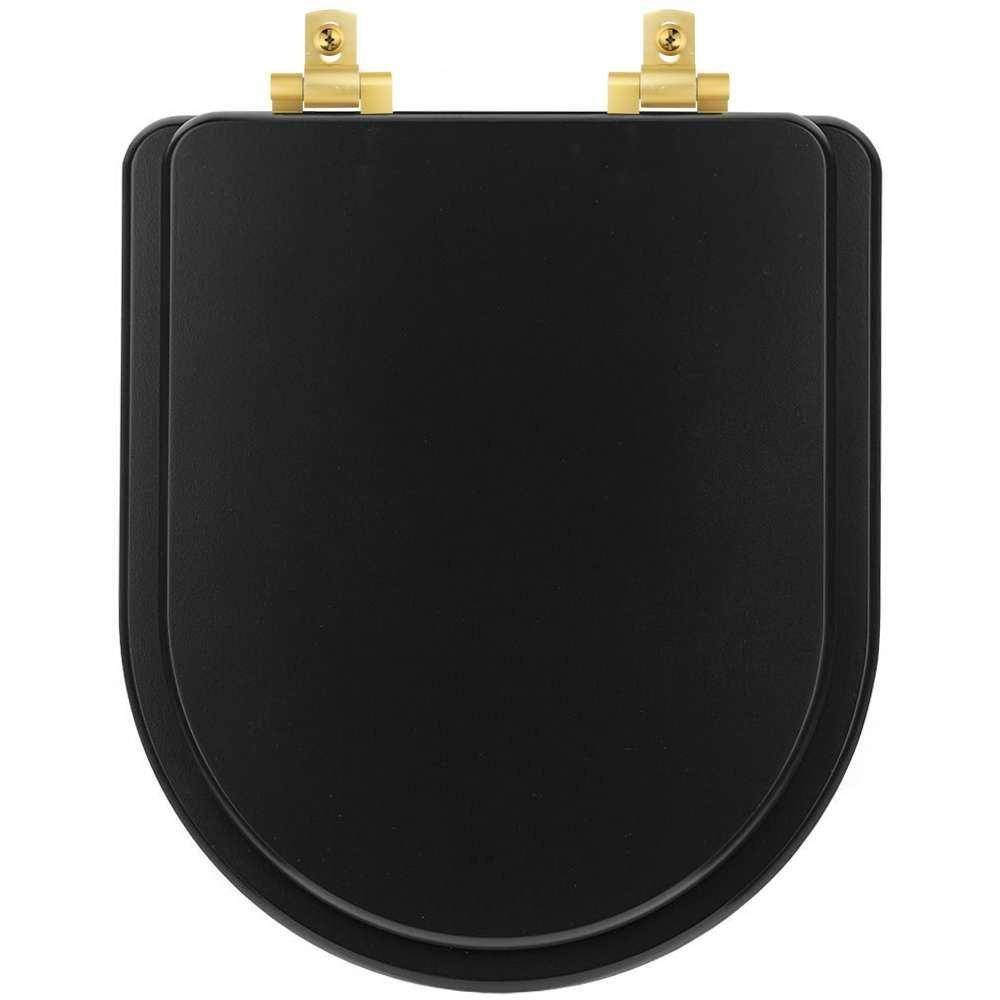 Assento Sanitário Mdf Soft Close Nuova Preto Fosco Para Vaso Deca Com Ferragem Dourada