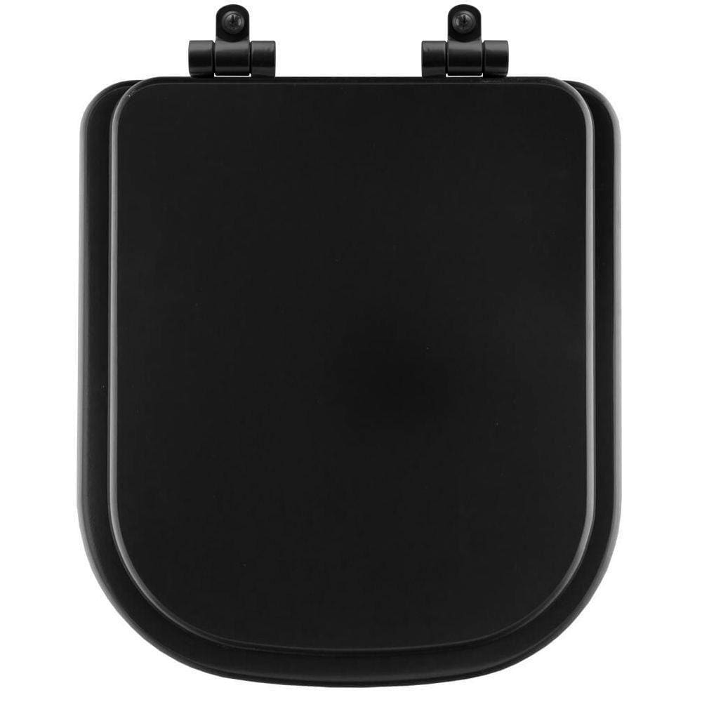 Assento Sanitário Poliéster Soft Close Piano Preto Fosco Para Vaso Deca Com Ferragem Preta