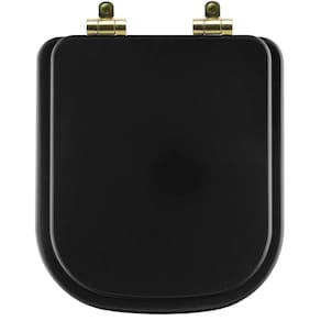 Tampa De Vaso Poliéster Com Amortecedor Quadra Preto Fosco Para Bacia Deca Com Ferragem Dourada