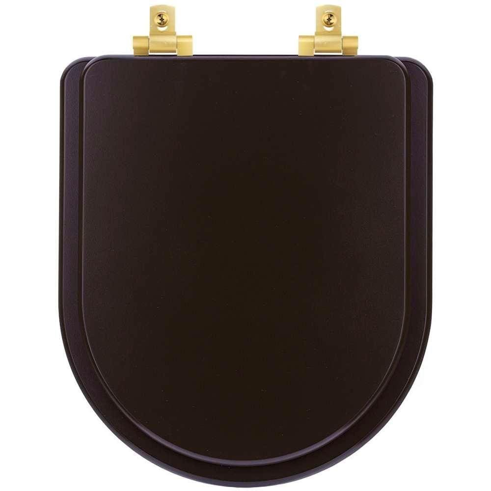 Assento Sanitário Mdf Soft Close Link/Lk Marrom Fosco Para Vaso Deca Com Ferragem Dourada