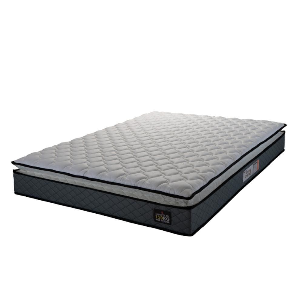 Colchão Casal Espuma D45 Pillow Top Strong 138x188x24cm Cinza/Branco Hellen - Suporta até 150kg por Pessoa