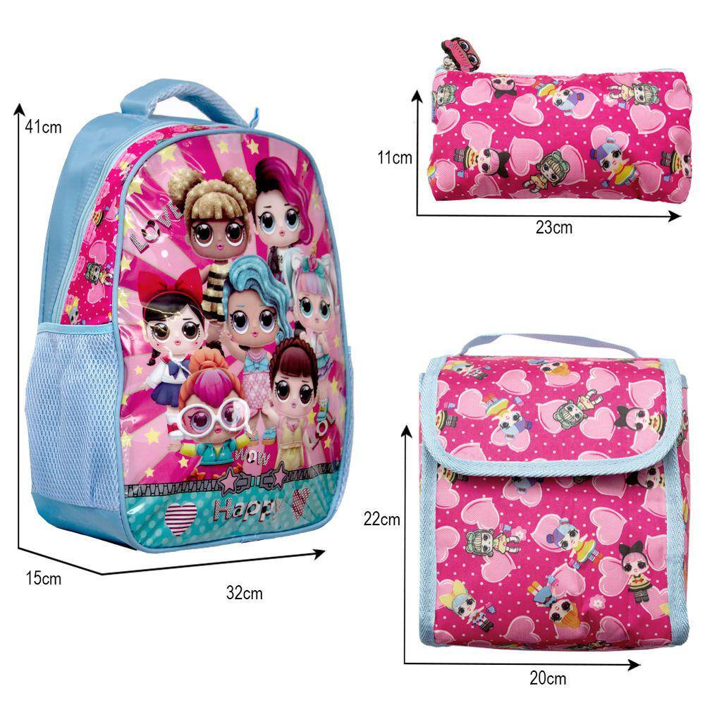 Kit Mochila Escolar Juvenil Feminina de Gatinho Rosa Costas - TOYS