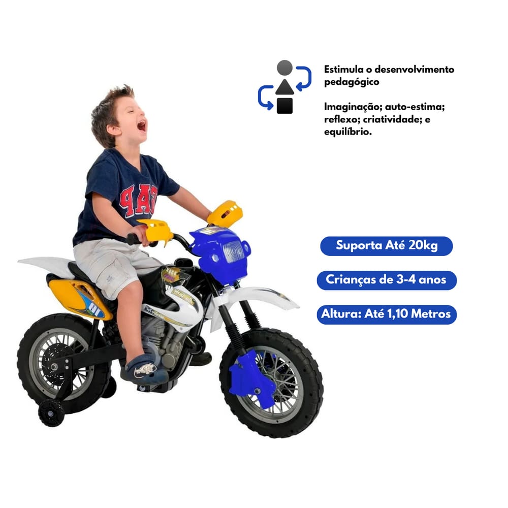 Moto Elétrica Infantil Criança Menino Motocross Homeplay Ver