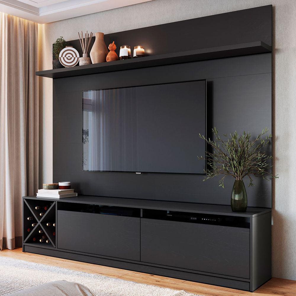 Rack Com Painel Para Tv Até 65 Polegadas 2 Portas Preto 2022 - Quiditá Móveis