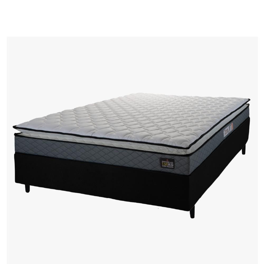 Cama Box Casal Colchão Espuma D45 Pillow Top Strong 138x188x62cm Cinza/Preto Hellen - Suporta até 150kg por Pessoa