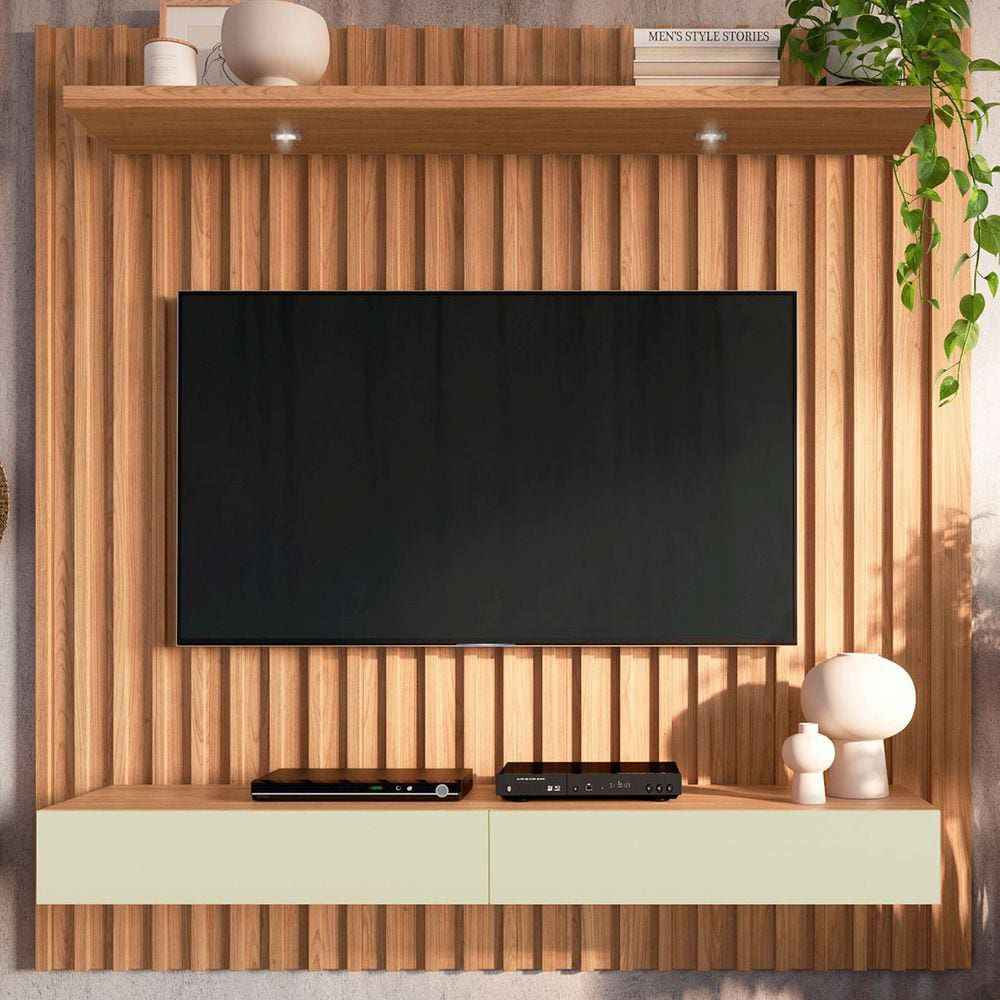 Painel Para Tv Até 65 Polegadas 2 Gavetas 1 Prateleira Com Led Freijó/off White Tb181l - Pradel