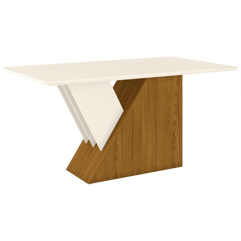 Mesa De Madeira Lucena Com Vidro Nature/off White - Henn