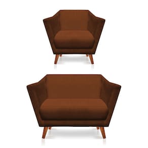 Kit Poltrona e Namoradeira Pérsia Suede Terracota Pés Chanfrado Castanho - Pallazio