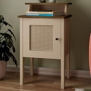 Mesa De Canto Charlotte 1 Porta 100% Mdf Pinho/off White - Artely Móveis