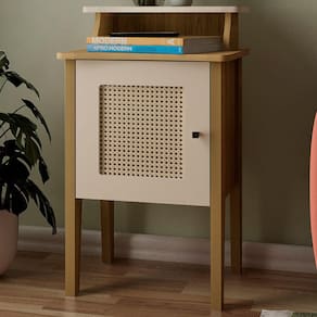 Mesa De Canto Charlotte 1 Porta 100% Mdf Carvalho/off White - Artely Móveis