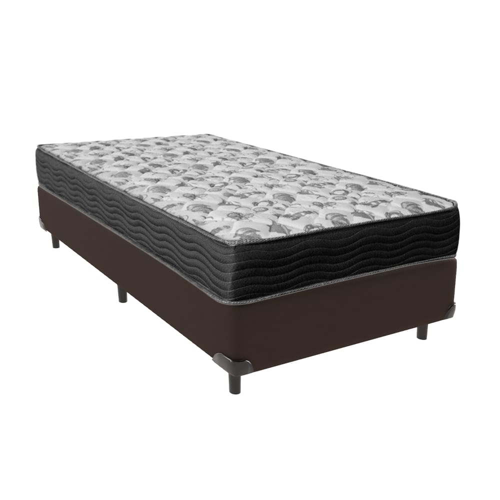 Cama Ortobom Solteiro Box Marrom e Colchão ISO100 Espuma D33