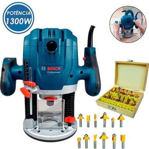 Tupia Coluna Bosch 1300w Profissional + Kit 12 Fresas