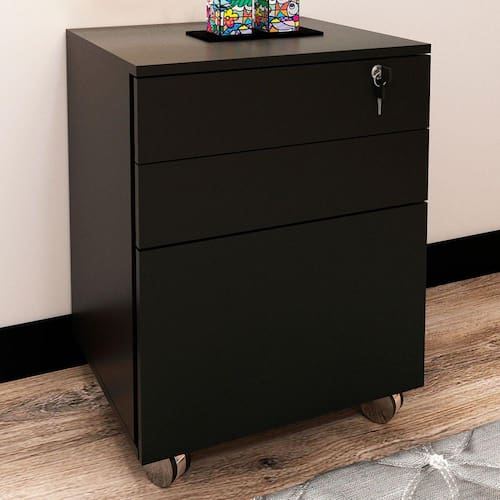 imagem-Gaveteiro Com Rodízios 3 Gavetas Com Chave Me4148 Preto - Tecno Mobili