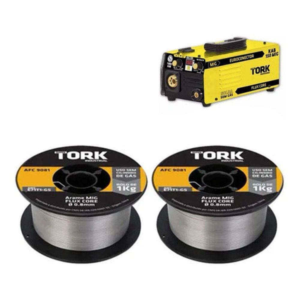 Arame Solda Mig 0.8Mm 1Kg Uso S/Gas Afc9081 Tork 2 Pecas Kit