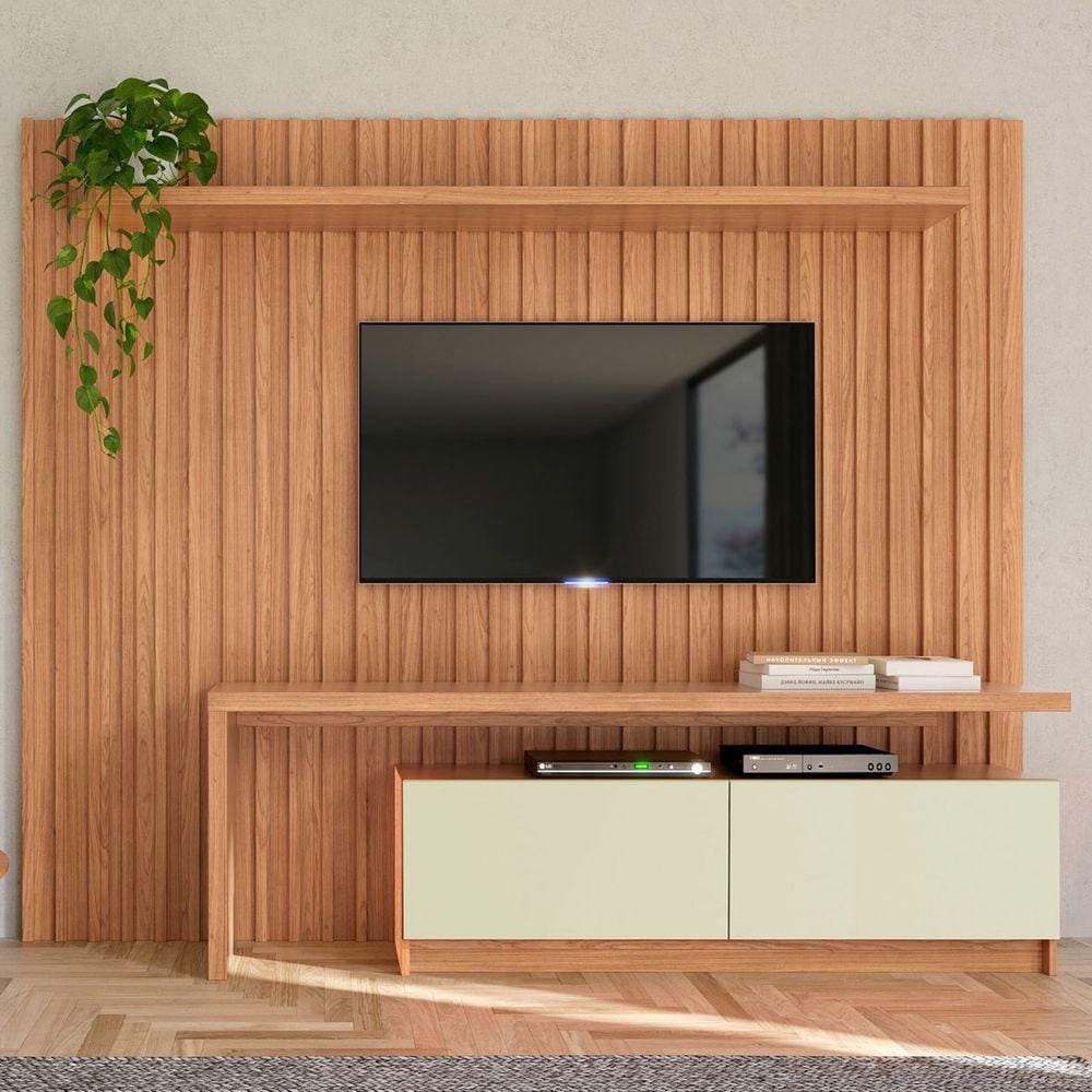 Estante Para Tv Até 65 Polegadas 2 Portas 1 Prateleira 100% Mdf Freijo/off White Tb183 - Pradel