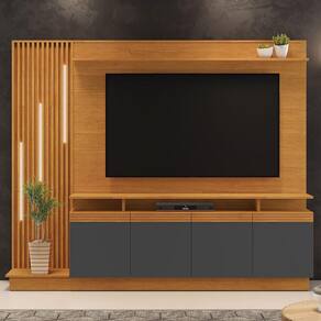 Estante Para Tv Até 65 Polegadas Candian Com Led 4 Portas Cinamomo/grafite - Jcm Móveis