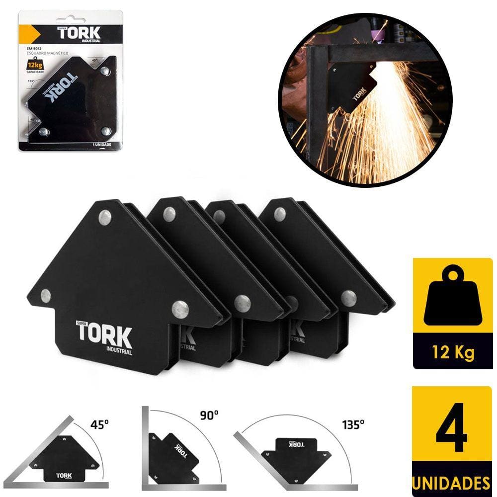 Esquadro Magnetico Para Solda 12Kg 4 Pecas Super Tork Em-9012
