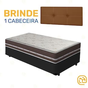 Box Solteiro Preta + Cabeceira Painel Iris Marrom + Colchão de Molas Classic Superlastic 88cm
