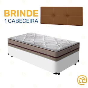 Box Solteiro Branca + Cabeceira Painel Iris Marrom + Colchão Classic Molas Ensacadas 88cm