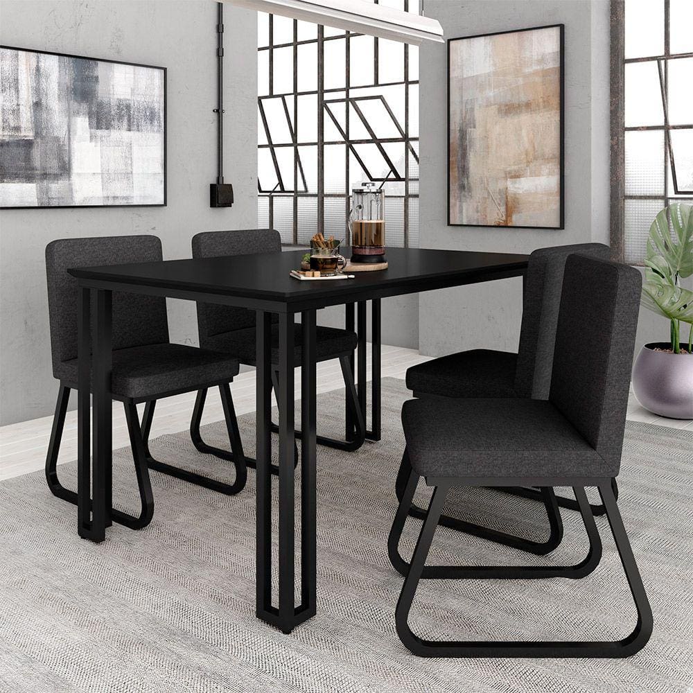 Mesa Com 4 Cadeiras Industrial 1,36 Deli Pt/pt/graf - Móveis Arapongas
