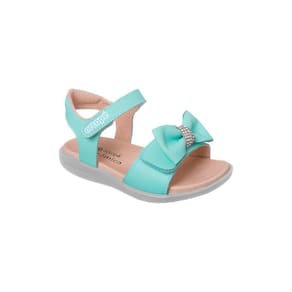 Sandália Infantil Feminina Ortopé Autêntica Couro Laço e Strass Azul Acqua